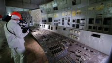 On Sept. 15, a group of journalists visited the control room of the Chernobyl nuclear power plant's reactor 4. 