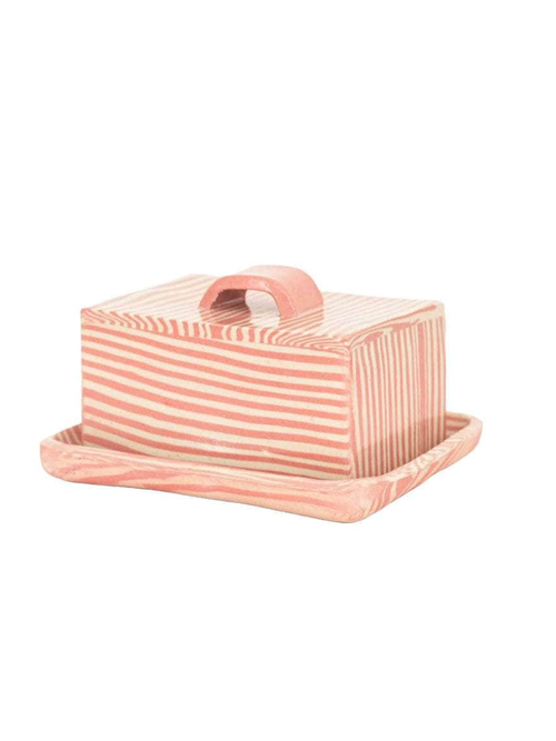Polop Pottery Pink Striped Butter Dish