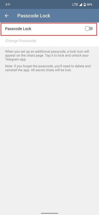 Enable Telegram Passcode Lock