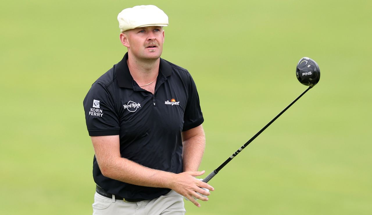 Harry Hall hits a driver and watches its flight