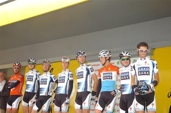 Saxo Bank line up at the sign-on in Colmar
