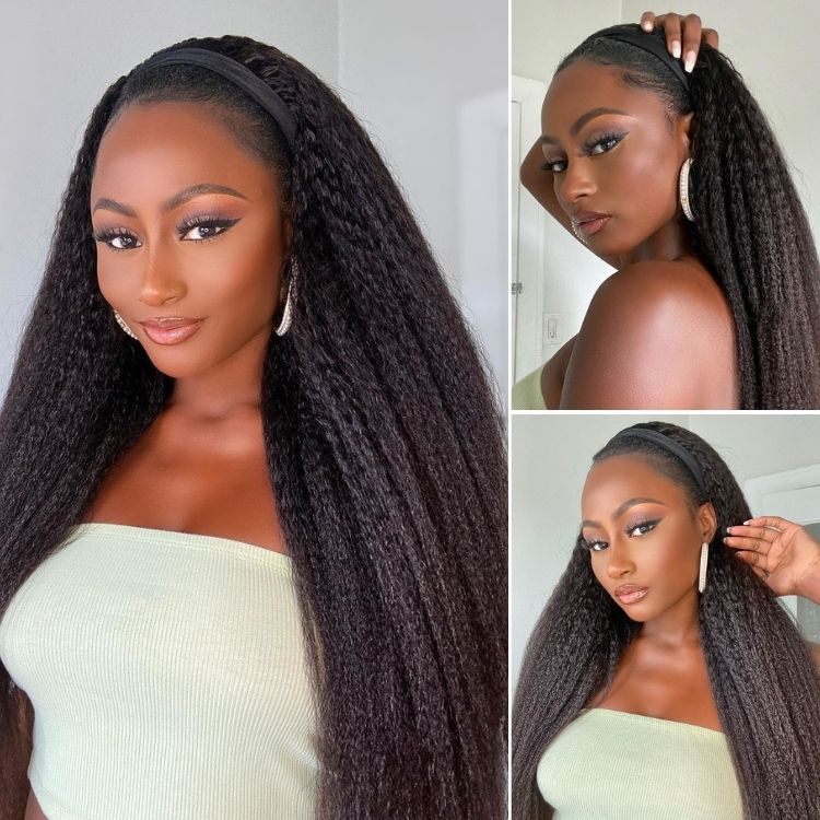 Luvme Too Easy Texture&amp;trade; Wig 180% Density Kinky Straight Flexi-Fit Drawstring Glueless Headband Wig (get Free Trendy Headbands)