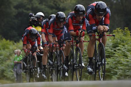 Daniel Oss leads the BMC team time trial squad