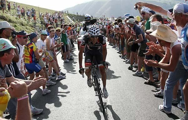 Carlos Sastre (Cervelo) rides to a win.