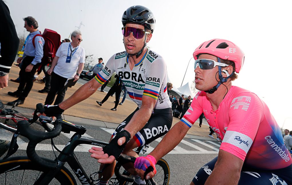 Peter Sagan (Bora-Hansgrohe) and Sebastian Langeveld (EF Education First) after the Tour of Flanders