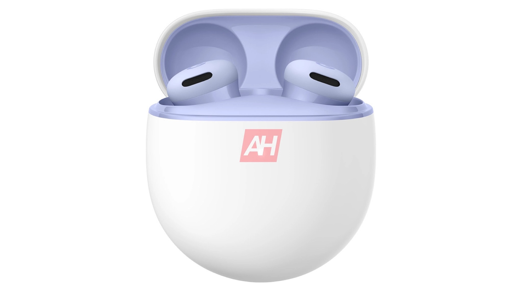 Leaked renders of the Google Pixel Buds 2a in the Iris color option against a white background