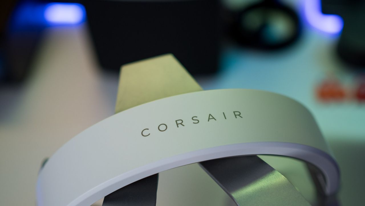 Corsair logo on the headband of HS65 Wireless