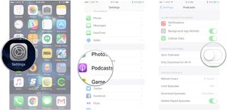 Launch Settings, tap Podcasts, tap the switch next to Sync Podcasts