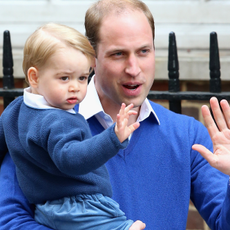 Prince William, Duke of Cambridge and Prince George of Cambridge arrive at the Lindo Wing after Catherine, Duchess of Cambridge gave birth to a baby girl at St Mary's Hospital on May 2, 2015 in London, England