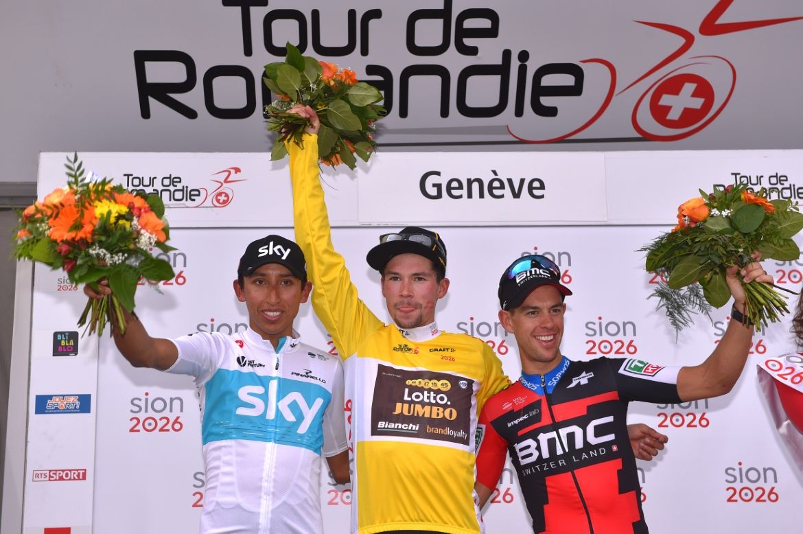 The final podium of the 2018 Tour de Romandie