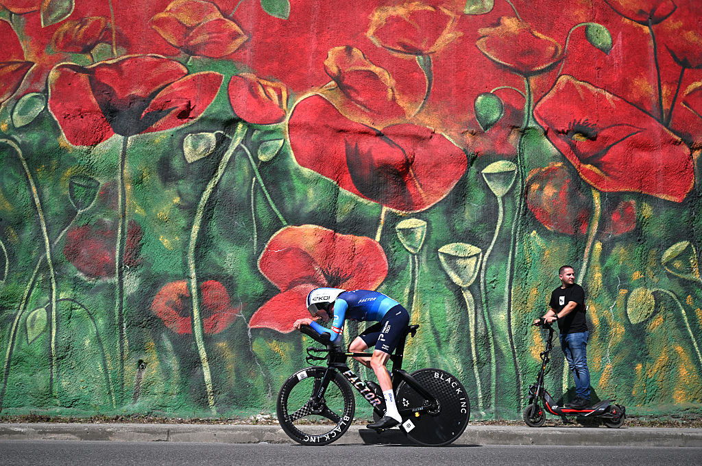 TIRANA ALBANIA MAY 10 Derek Gee of Canada and Team Israel Premier Tech competes during the 108th Giro dItalia 2025 Stage 2 a 137km individual time trial stage from Tirana to Tirana UCIWT on May 10 2025 in Tirana Albania Photo by Dario BelingheriGetty Images