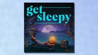 The logo of the Get Sleepy podcast on a blue background