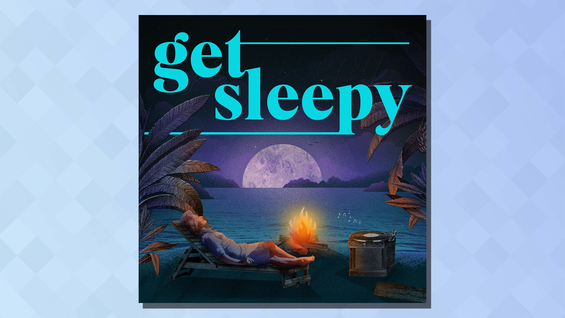 The logo of the Get Sleepy podcast on a blue background