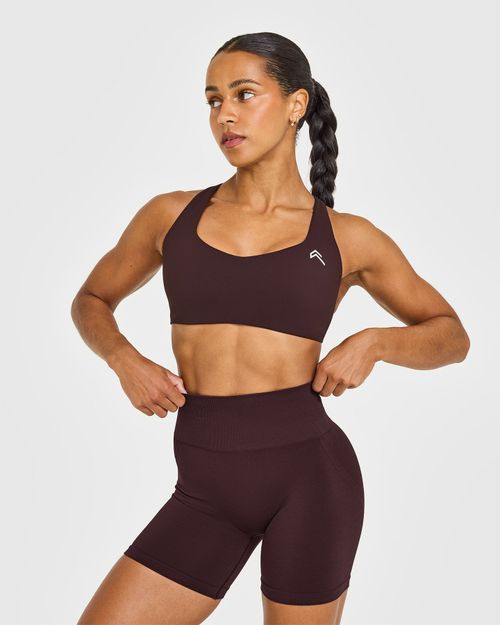 Easylift&trade; Cross Back Sports Bra With White Logo | Plum Brown