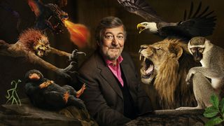 Stephen Fry surrounded by both mythical and real creatures