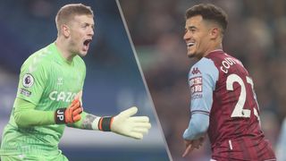 Jordan Pickford and Everton and Philippe Coutinho of Aston Villa could both feature in the Everton vs Aston Villa live stream 