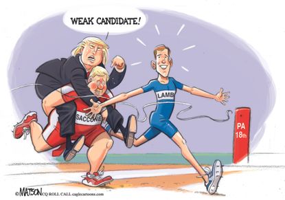 Political cartoon U.S. Trump Pennsylvania upset Rick Saccone Conor Lamb midterm election