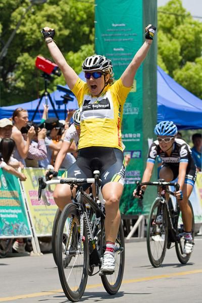 Ina-Yoko Teutenberg celebrates her second straight overall victory in the Tour of Chongming Island.