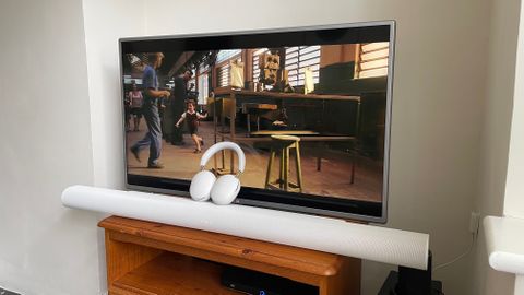 Sonos Arc Ultra on a stand that is too small