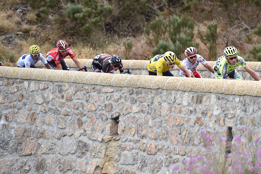 Chris Froome rides in the bunch during stage 15.