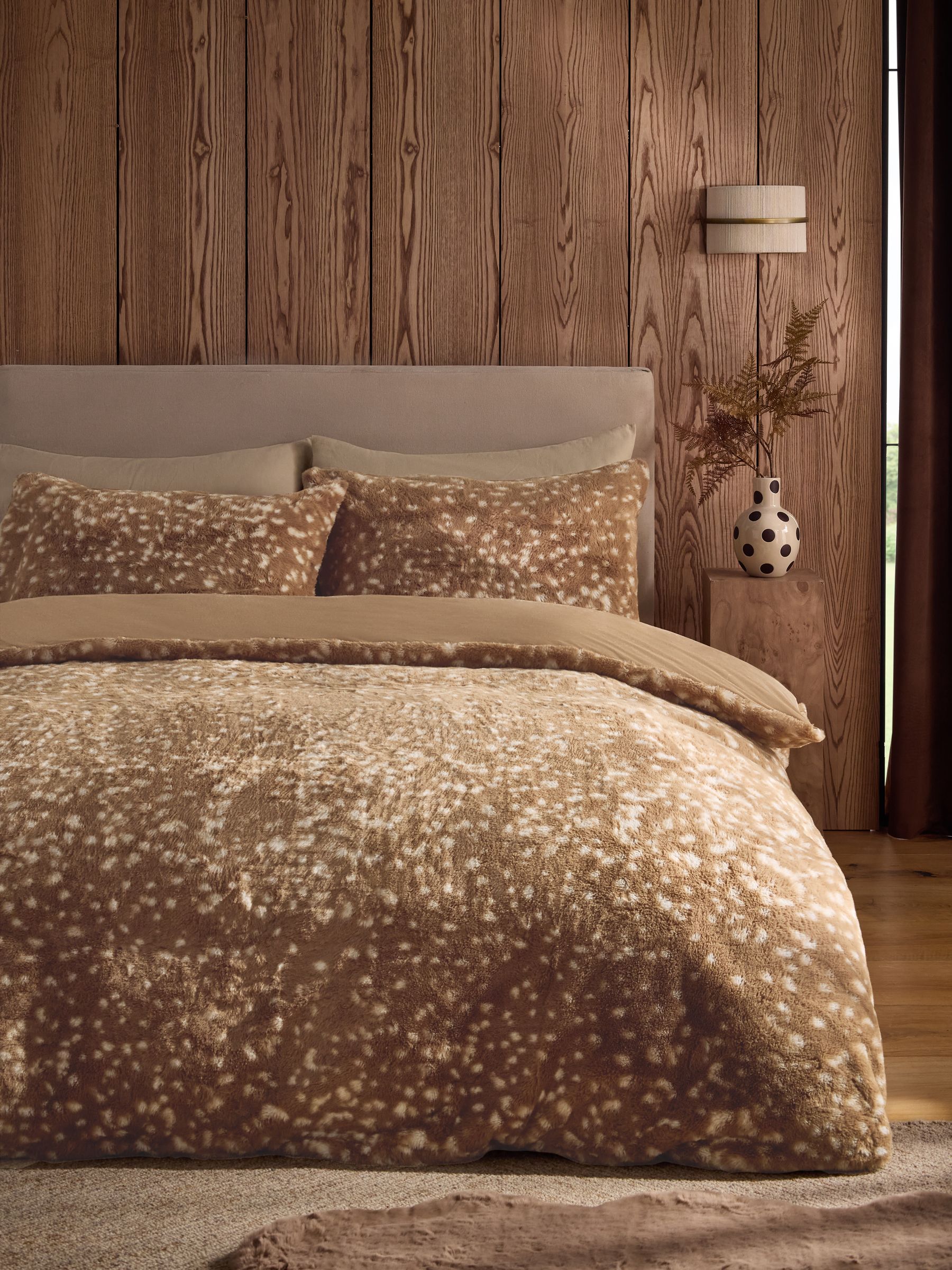 Natural Deer Dapple Faux Fur Duvet Cover and Pillowcase Set - Size Single