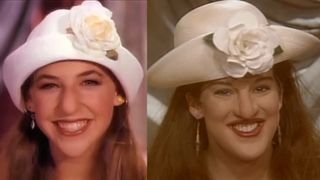 Blossom (Mayim Bialik) in Blossom Season 3 opening and Blossom (Melanie Hutsell) in SNL sketch