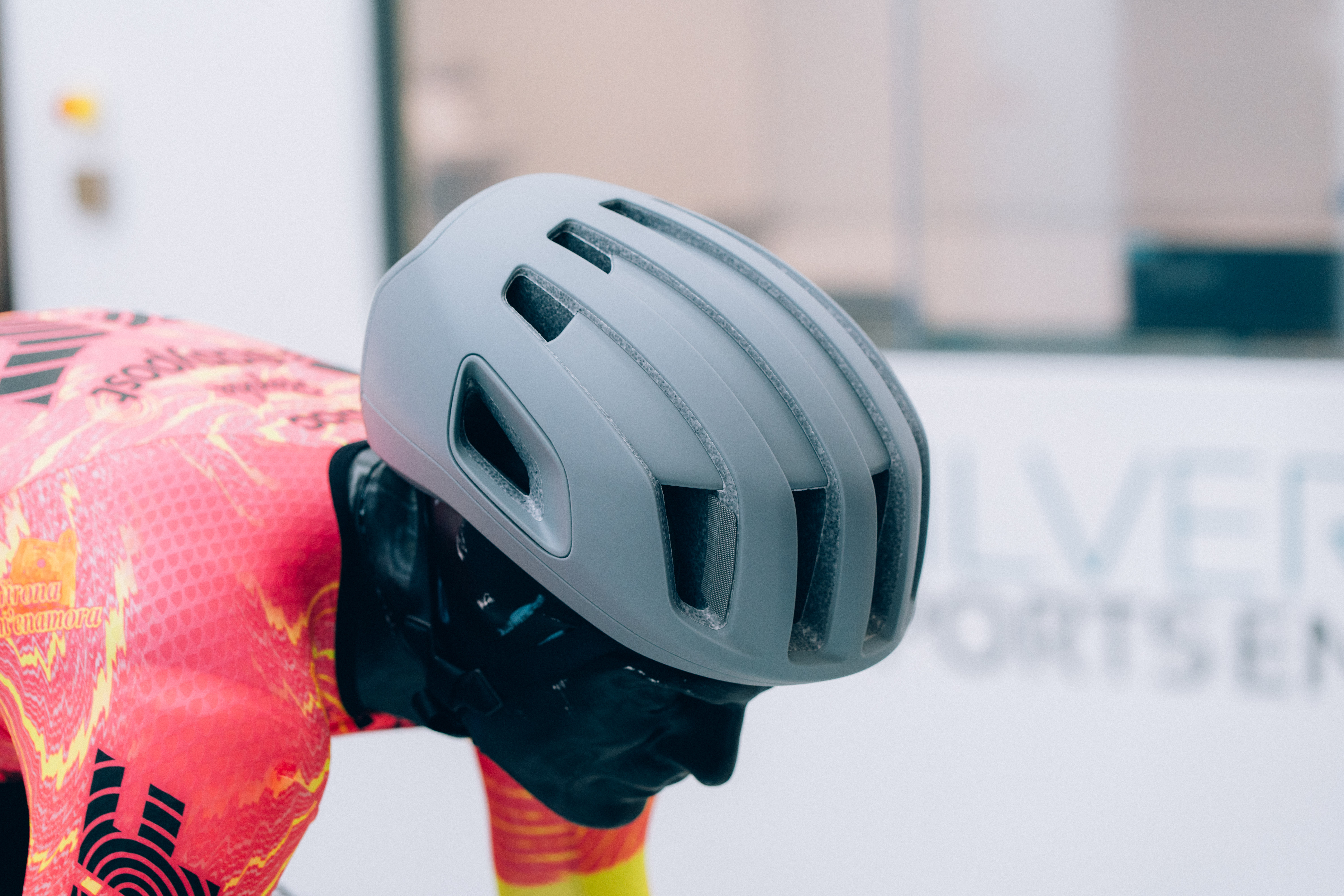 A close up of helmets being tested in the wind tunnel