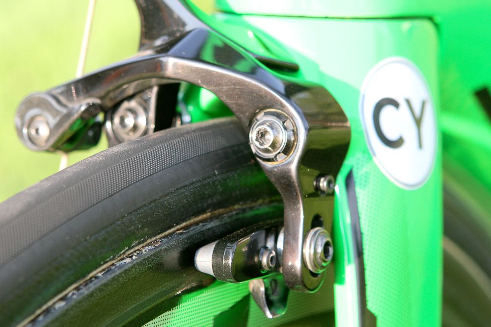 The team's bikes include a "CY" sticker commemorating Chad Young, the Axeons Hagens Berman rider who died earlier this year after crashing at Tour of the Gila.