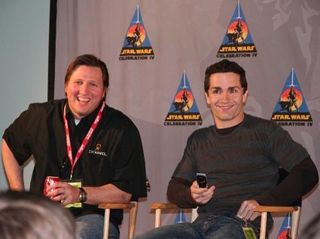 LucasArts' Haden Blackman, who is the project leader for The Force Unleashed, sits with actor Sam Witwer, who plays Vader's apprentice, during a press conference at the recent Star Wars Celebration IV convention in Los Angeles.