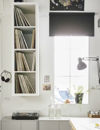 Ikea Kallax Shelving Unit showcasing a selection of vinyl records