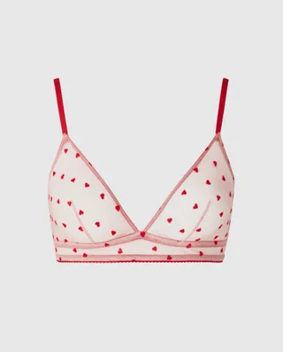 Understatement, Mesh Triangle Bralette Pale Pink/deep Red