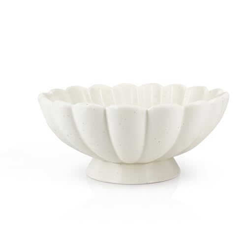 Accessoryway 8" White Fluted Scalloped Decorative Bowls -Moderate Ceramic Fruit Bowl for Kitchen Counter, Elegant Wavy Edge Centerpiece Bowls for Home Decor, Perfect for Housewarming &amp;amp;wedding Gift