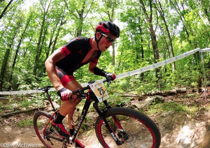 Antoine Caron (Specialized) leading on the uphill switchbacks