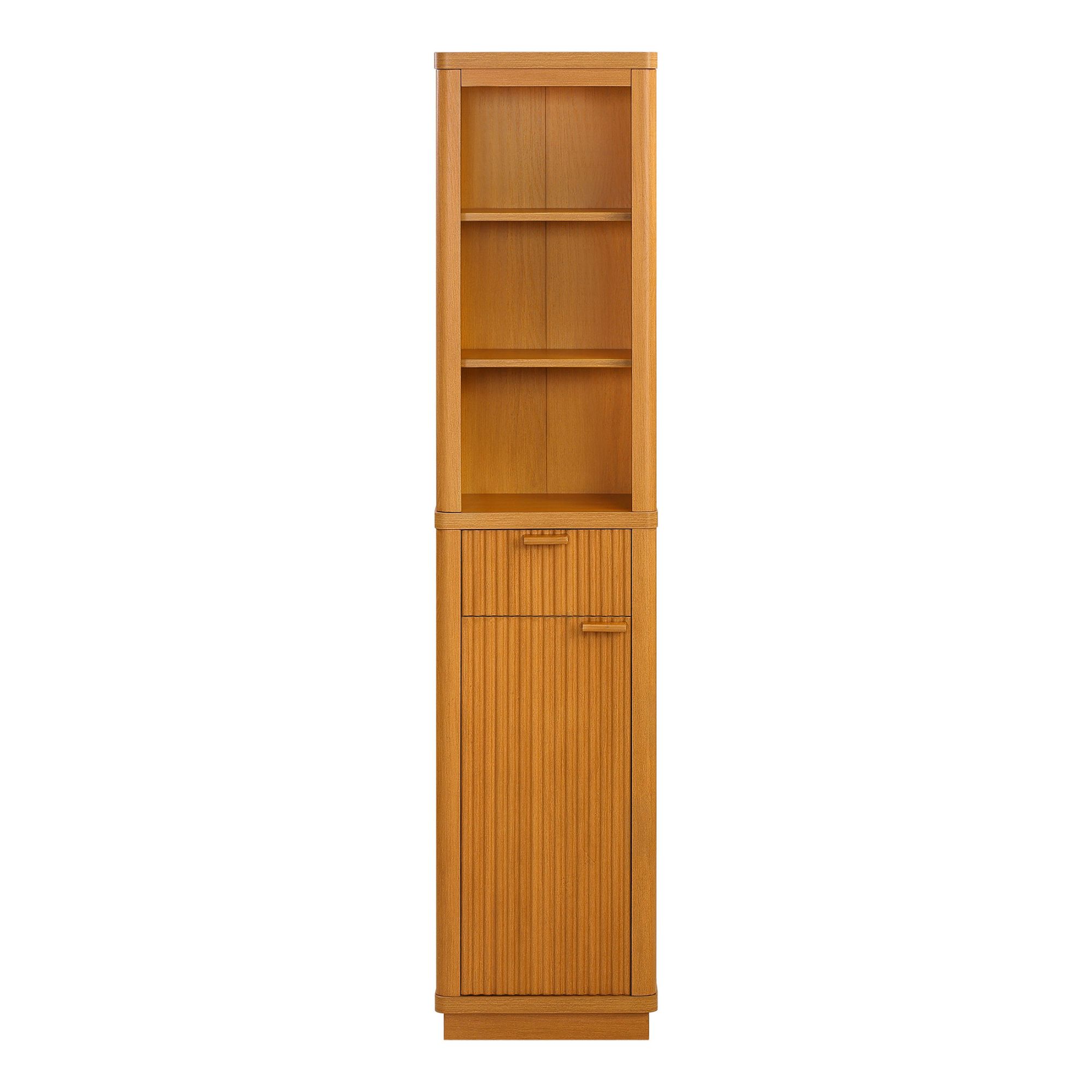 Beautiful Fluted Linen Storage Cabinet, Warm Honey