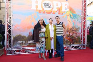 Sophia Nomvete, Cynthia Addai-Robinson and Ismael Cruz Córdova attend the "The Lord Of The Rings" Tv Series red carpet
