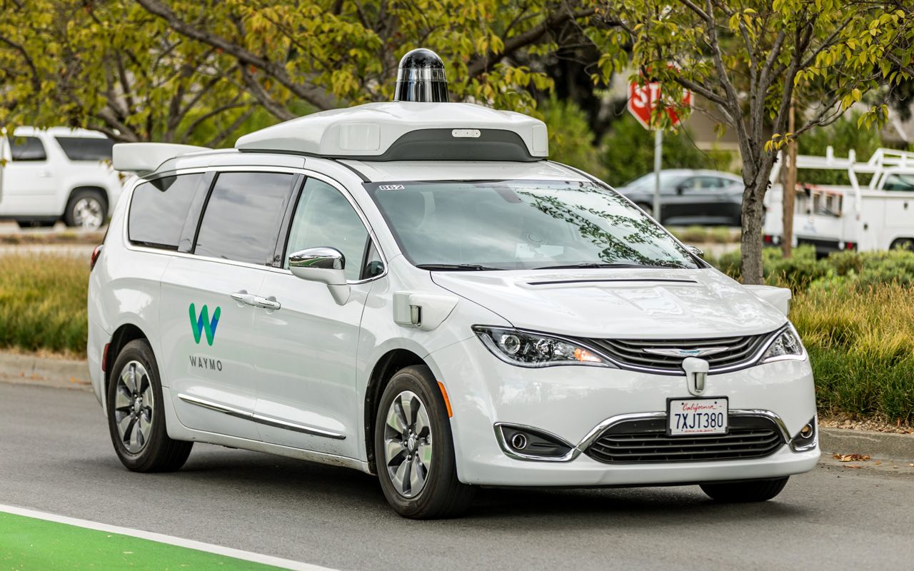 Mountain View, California, USA - November 3, 2017: .A Waymo, customized Chrysler Pacifica Hybrid, used for Google&amp;#039;s autonomous vehicle program near the company&amp;quot;u2019s headquarters in Mountain