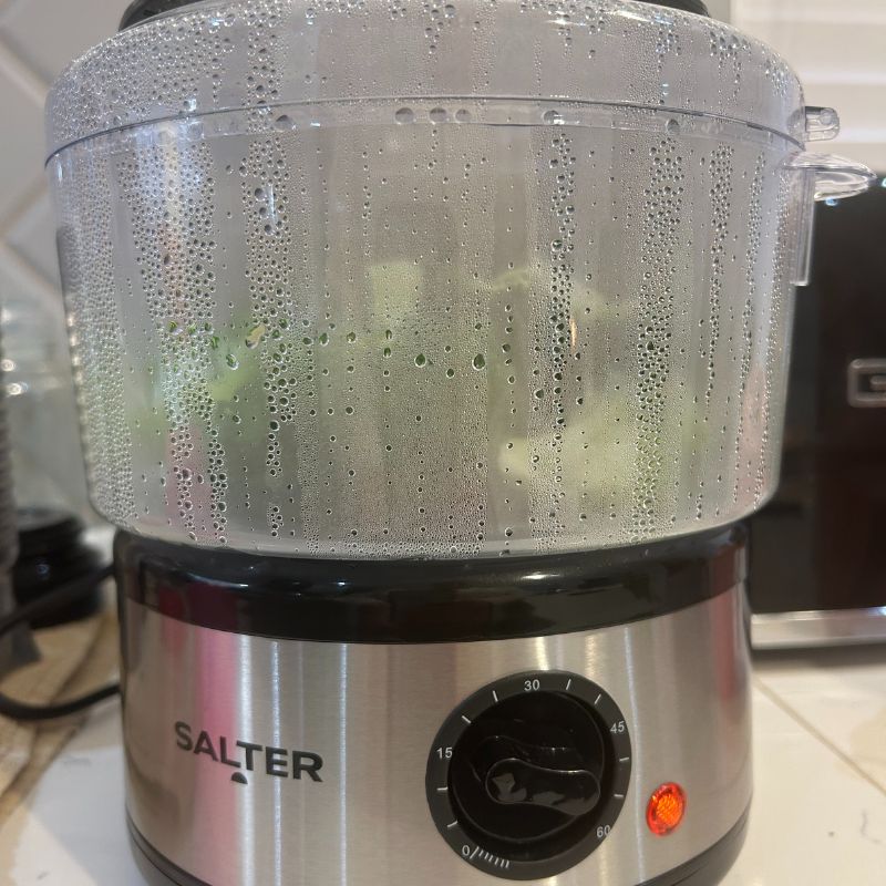 Salter 3 Tier Electric Food Steamer cooking broccoli