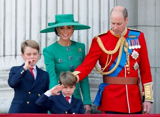 Kate Middleton interacting with her kids on the Buckingham Palace balcony at Trooping the Colour