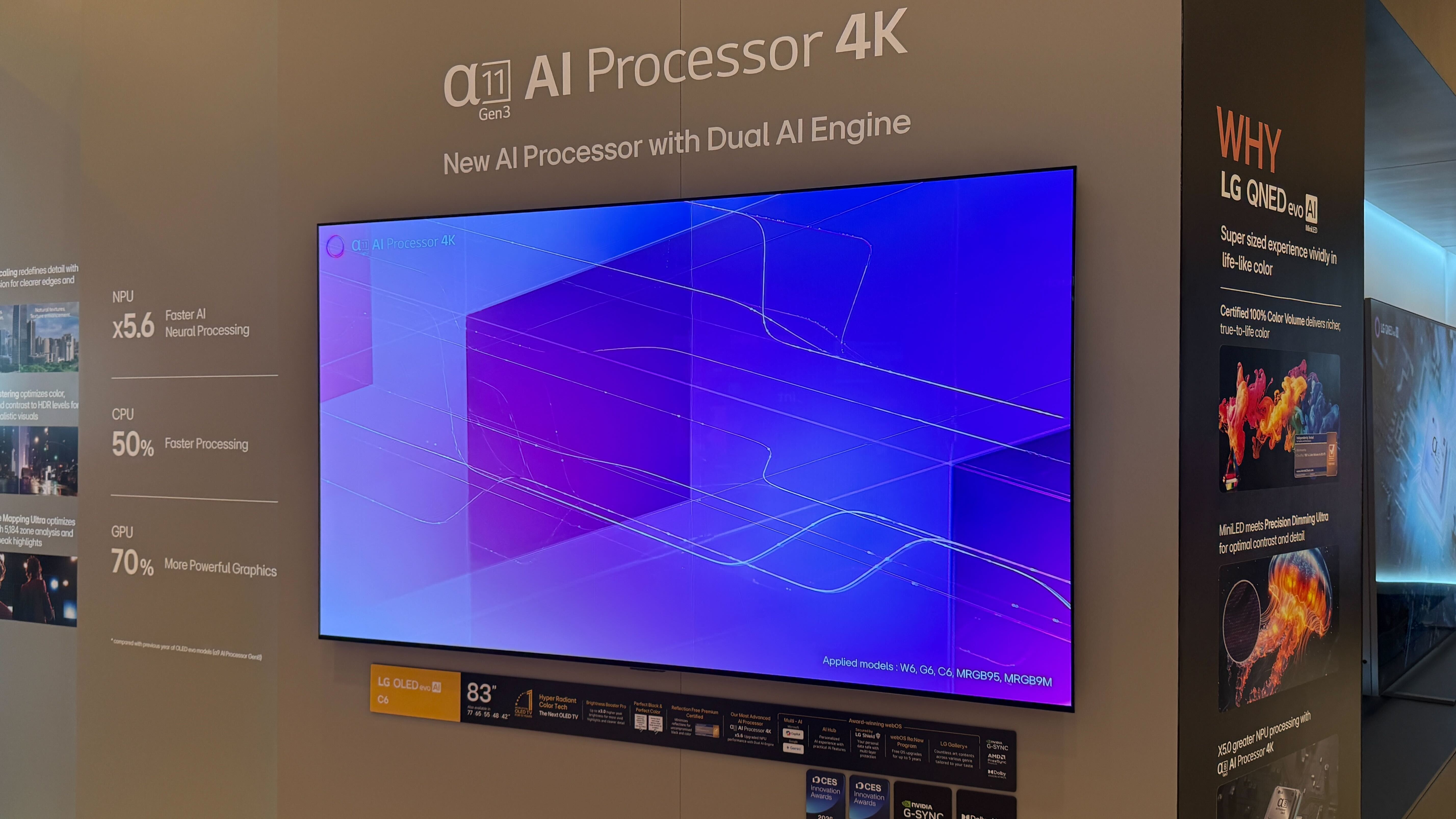 A wall mounted LG C6 OLED TV at LG's CES 2026 booth