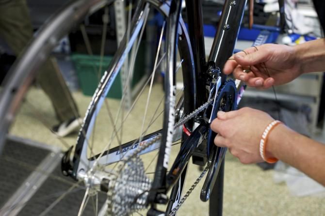 Force 22 features SRAM's yaw front derailleur, which allows eliminates the need (and ability) to trim the front derailleur
