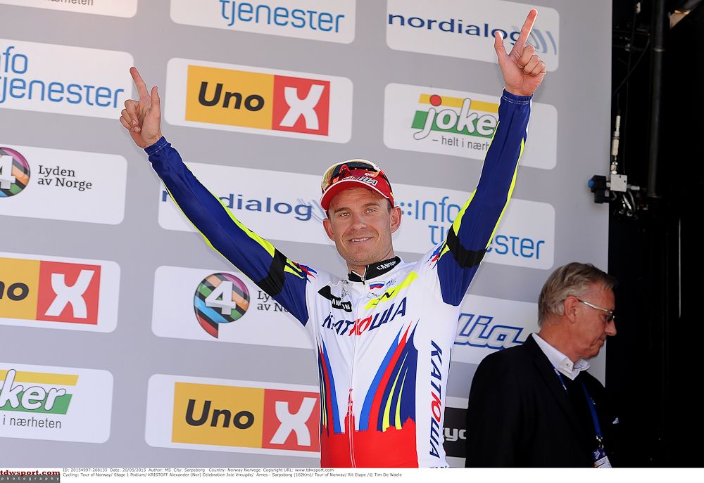 Kristoff on the stage 1 podium.