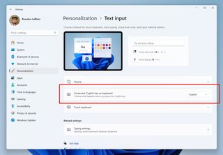 The settings tab where you can reprogram the Copilot key