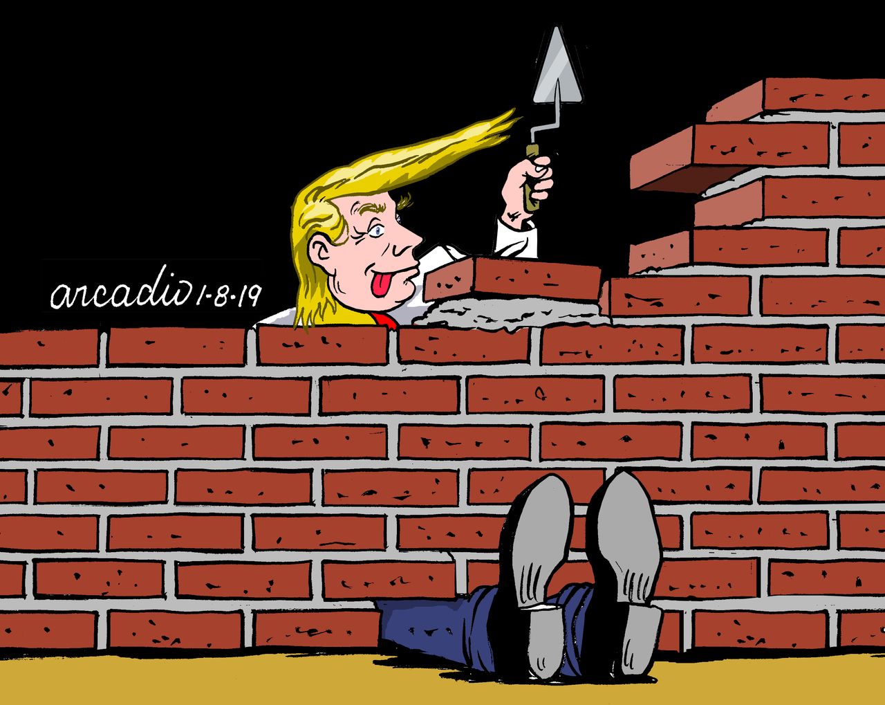 Political cartoon U.S. Trump wall government shutdown