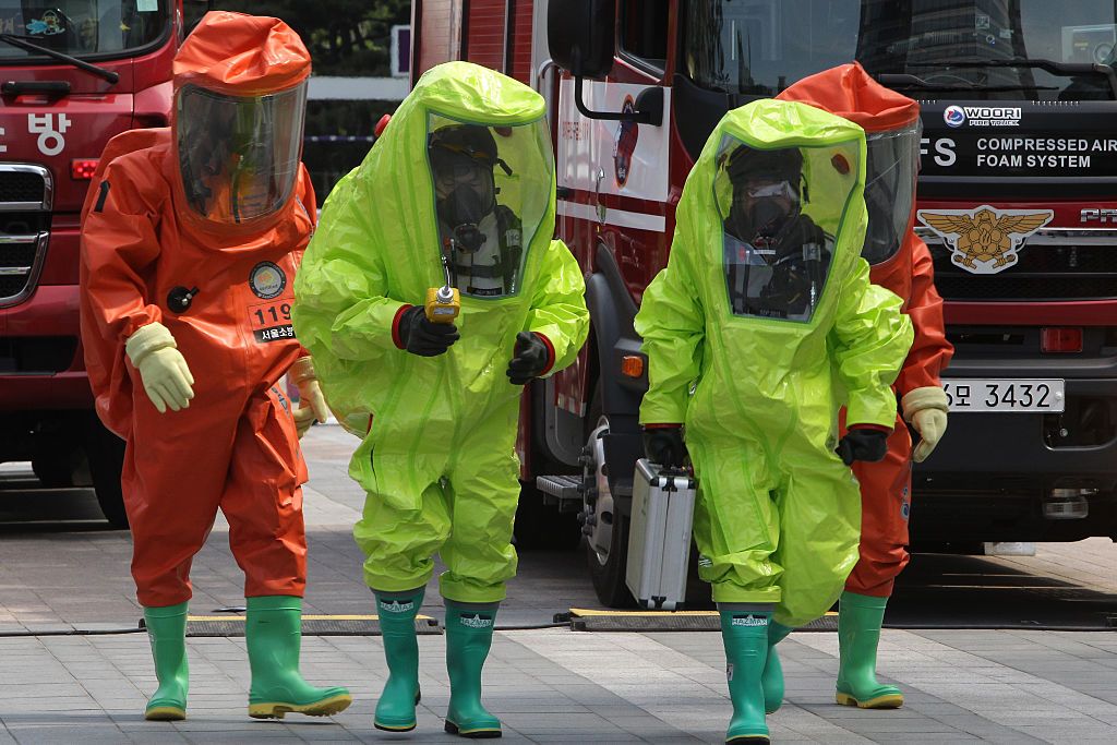 A chemical weapon drill in South Korea.