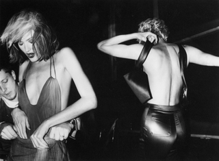 Models including Shalom Harlow backstage at 1990s Martine Sitbon fashion show