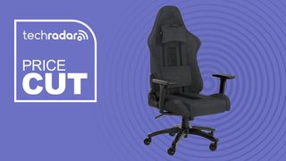 A Corsair TC100 Relaxed on a purple background next to a TechRadar badge that reads 'Price Cut'