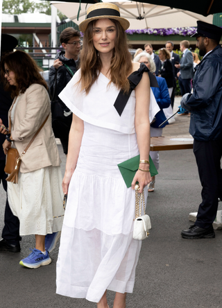 Keira Knightley attends day ten of the Wimbledon Tennis Championships at the All England Lawn Tennis and Croquet Club on July 10, 2024 in London, England