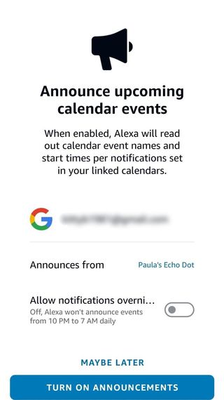 Alexa App Announce Upcoming Calendar Events