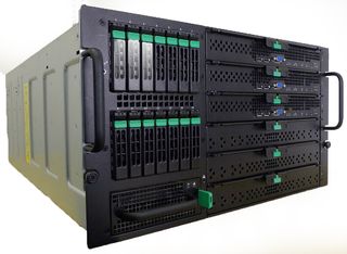 The MFSYS25 can hold six servers and a built in SAN; all in a single package.