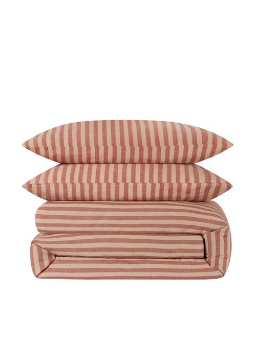 Sandstone Red Pembroke Stripe Linen Blend Duvet Set